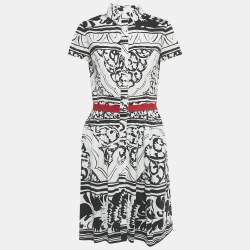 مملوكة مسبقًا Oscar de la Renta White /Black Printed Cotton Blend Midi Dress L