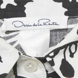 مملوكة مسبقًا Oscar de la Renta White /Black Printed Cotton Blend Midi Dress L