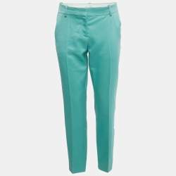 Pre Owned Oscar de la Renta Aqua Green Wool & Silk Formal Trousers S