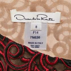 Pre Owned Oscar de la Renta Black /Red Lace Sleeveless Mini Dress M