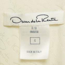 Pre Owned Oscar de la Renta White Floral Print Silk & Wool Plunge Neck Short Dress S