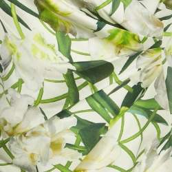 Pre Owned Oscar de la Renta White Floral Print Silk & Wool Plunge Neck Short Dress S