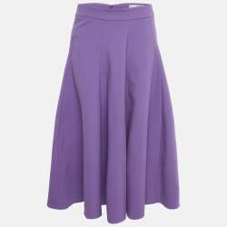 Pre Owned Oscar de la Renta Purple Wool Pleated Midi Skirt M