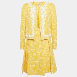مملوكة مسبقًا Oscar de la Renta Yellow Embellished Cotton Blend Jacket & Skirt Set M