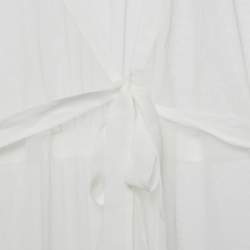 مملوكة مسبقًا Oscar de la Renta Pink Label White Tulle Belted Overlay Sheer Shrug L