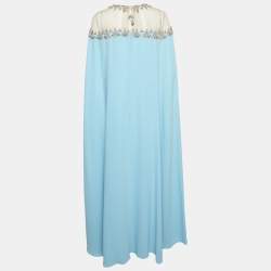 مملوكة مسبقًا فستان كاب حرير أوسكار دي لا رينتا أزرق تركواز مقاس صغير - إكس سمول