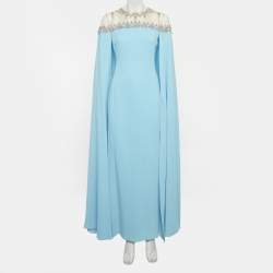 مملوكة مسبقًا فستان كاب حرير أوسكار دي لا رينتا أزرق تركواز مقاس صغير - إكس سمول