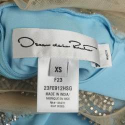 مملوكة مسبقًا فستان كاب حرير أوسكار دي لا رينتا أزرق تركواز مقاس صغير - إكس سمول