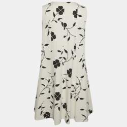 Pre Owned Oscar de la Renta White Floral Printed Wool Sleeveless Shift Dress M