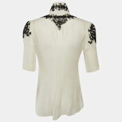 Pre Owned Oscar De La Renta White Embroidered Silk Chiffon Shirt M