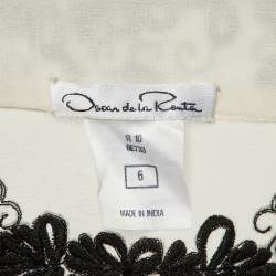 Pre Owned Oscar De La Renta White Embroidered Silk Chiffon Shirt M