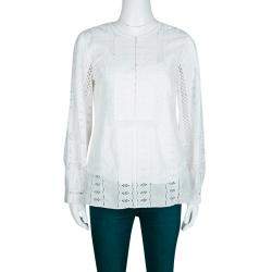 Pre Owned بلوزة أوسكار دي لا رنتا أكمام طويلة أنغليز برودري بيضاء M