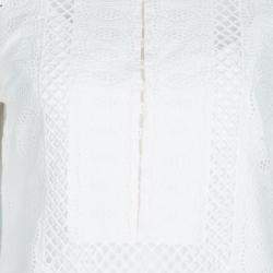 Pre Owned بلوزة أوسكار دي لا رنتا أكمام طويلة أنغليز برودري بيضاء M