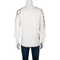 Pre Owned Oscar de la Renta Cream Lace and Crochet Patchwork Sweater M