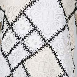 Pre Owned Oscar de la Renta Cream Lace and Crochet Patchwork Sweater M