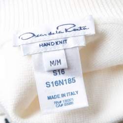 Pre Owned Oscar de la Renta Cream Lace and Crochet Patchwork Sweater M