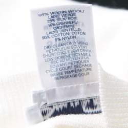 Pre Owned Oscar de la Renta Cream Lace and Crochet Patchwork Sweater M