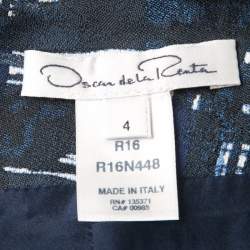 Oscar de la Renta Blue and White Printed A-Line Inverted Pleat Skirt S