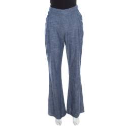 Oscar de la Renta Blue Cotton High Waisted Wide Leg Trousers M