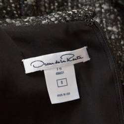 Oscar de la Renta Grey Textured Lurex Plunge Neck Detail Short Sleeve Dress M