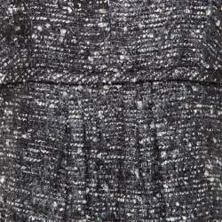 Oscar de la Renta Grey Textured Lurex Plunge Neck Detail Short Sleeve Dress M