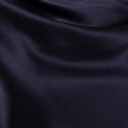 Pre Owned Oscar de la Renta Navy Blue Satin Cowl Neck Long Sleeve Blouse L