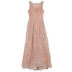 Pre Owned Oscar de la Renta Pink Floral Embellished Evening Gown Spring 2013 L