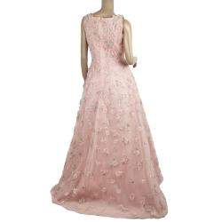 Pre Owned Oscar de la Renta Pink Floral Embellished Evening Gown Spring 2013 L