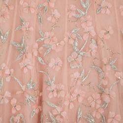 Pre Owned Oscar de la Renta Pink Floral Embellished Evening Gown Spring 2013 L
