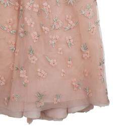 Pre Owned Oscar de la Renta Pink Floral Embellished Evening Gown Spring 2013 L