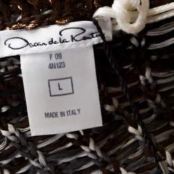 Pre Owned Oscar de la Renta Brown & Bronze Silk Knit Cardigan L 