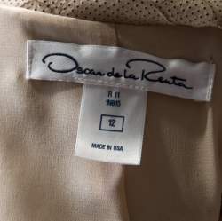Oscar de la Renta Beige Perforated Python Embossed Leather Belted Coat L