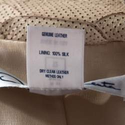 Oscar de la Renta Beige Perforated Python Embossed Leather Belted Coat L