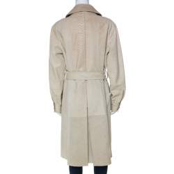 Oscar de la Renta Beige Perforated Python Embossed Leather Belted Coat L