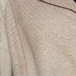 Oscar de la Renta Beige Perforated Python Embossed Leather Belted Coat L