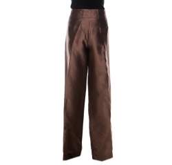 Pre Owned Oscar de la Renta Brown Silk Wide Leg Trousers L