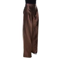 Pre Owned Oscar de la Renta Brown Silk Wide Leg Trousers L