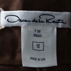 Pre Owned Oscar de la Renta Brown Silk Wide Leg Trousers L