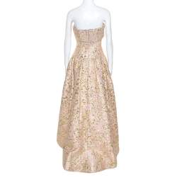 مملوكة مسبقًا Oscar De La Renta Pink and Gold Brocade Strapless Asymmetrical Dress S