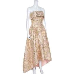 مملوكة مسبقًا Oscar De La Renta Pink and Gold Brocade Strapless Asymmetrical Dress S