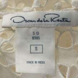 Pre Owned Oscar de la Renta White Crochet Maxi Belted Kaftan S