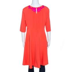 Pre Owned Oscar de la Renta Orange Crepe Floral Applique Detail Tunic XL