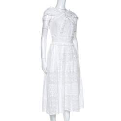 مملوكة مسبقًا فستان أوسكار دي لا رينتا مخرم متعاكس من الأمام قطن أبيض S