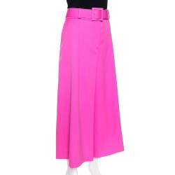 Pre Owned Oscar de la Renta Pink Stretch Wool Belted Culottes XL