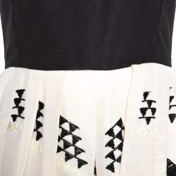 Oscar de la Renta Monochrome Silk Embellished Sleeveless Dress S