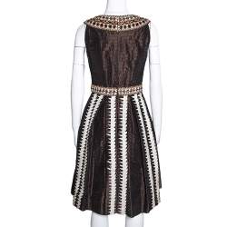 Oscar de la Renta Brown Silk Embellished & Pleated Sleeveless Dress S