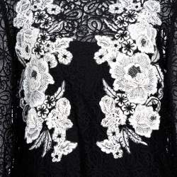 Pre Owned Oscar de la Renta Black & White Floral Lace Long Sleeve Blouse L 