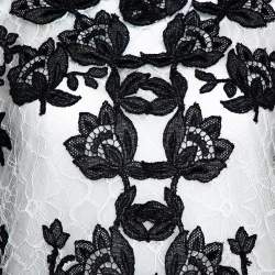 Pre Owned Oscar de la Renta Monochrome Floral Lace Long Sleeve Blouse L 