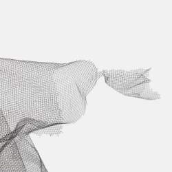 Pre Owned Oscar de la Renta Black Floral Embroidered and Appliqued Tulle Halter Neck Gown M