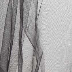 Pre Owned Oscar de la Renta Black Floral Embroidered and Appliqued Tulle Halter Neck Gown M